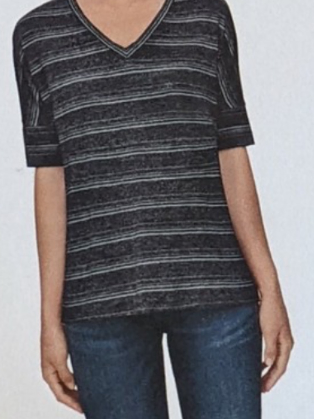 Calvin Klein Jeans Black Striped V-Neck Short Sleeve Tee
